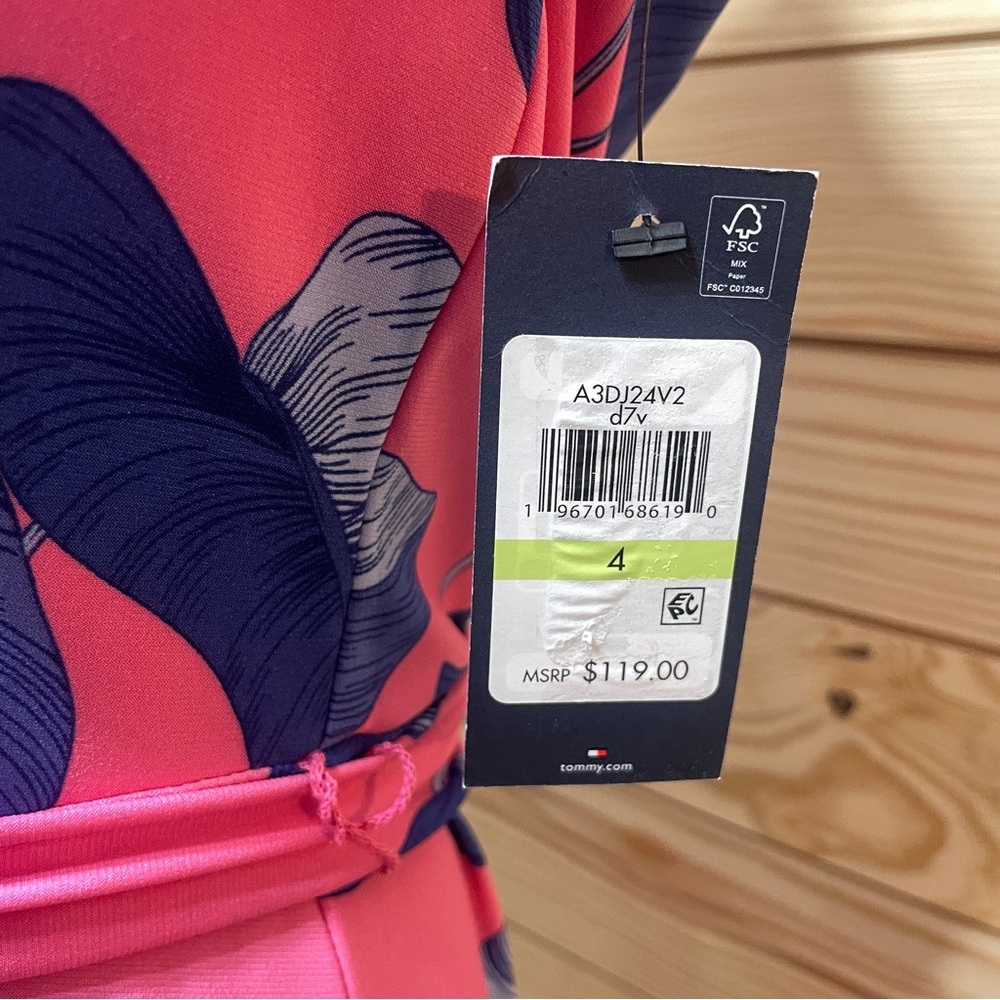 NWT Tommy Hilfiger Sleevless Dress Palm Tree Leaves Pink and Blue Midi Size 4 - Picture 11 of 14